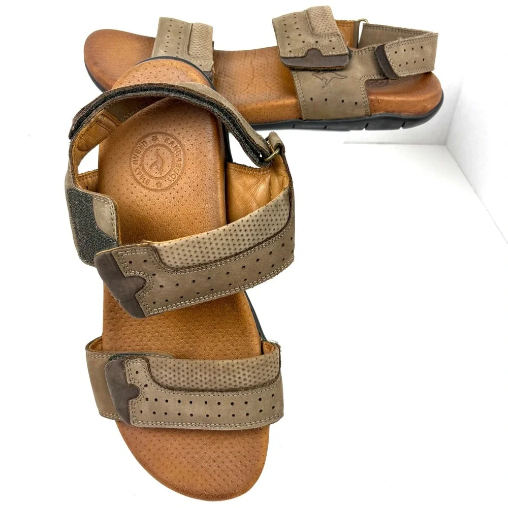 KangaROOS Urban Style Brown Leather Strappy Sandals Mens Size 41 Comfort Shoes